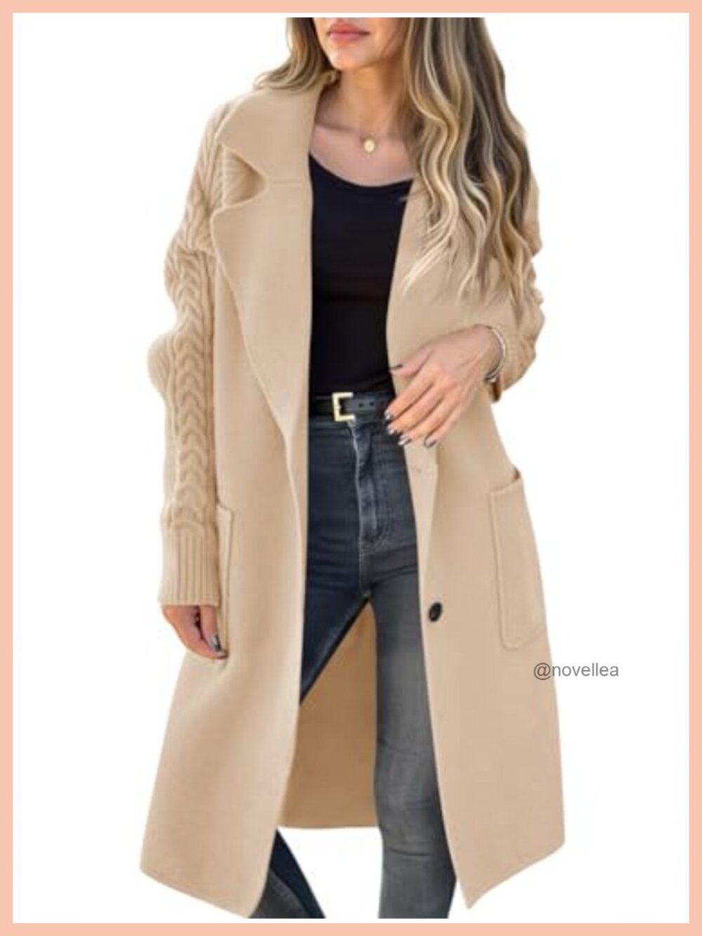 Womens Long Cardigan Sweater Patchwork Button Pockets Loose Knit
